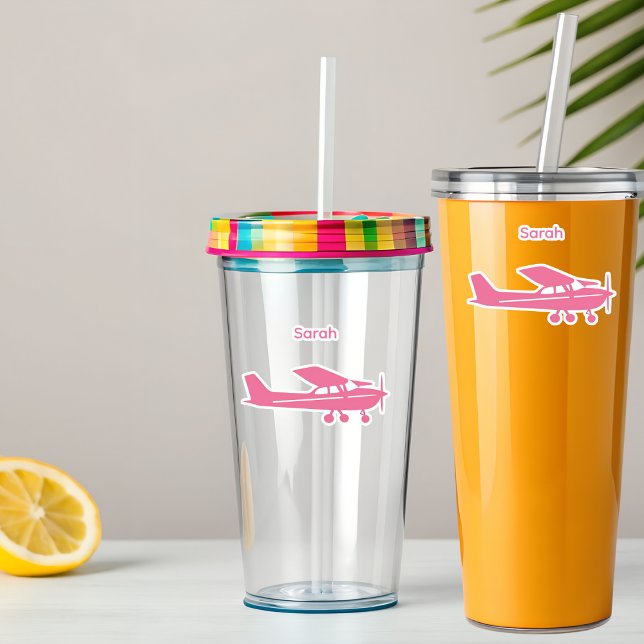 Pilot Pink Cessna Airplane Custom Name Girly Sticker (Creator Uploaded)