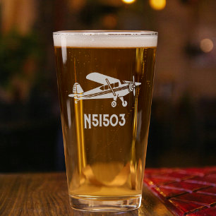 Pilot Piper Cub Airplane Custom aircraft number Pint Glass