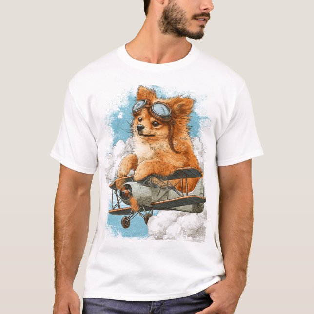 Pilot Pomeranian � Flying Ace Dog T-Shirt (Front)