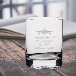 Pilot Retirement Airplane Logbook Closed Whiskey Rocks Glass