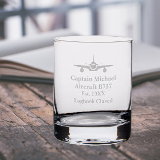 Pilot Retirement Airplane Logbook Closed Whiskey Rocks Glass