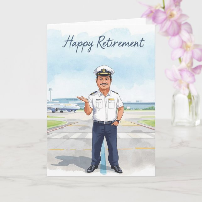 Pilot Retirement with airport background Card (Orchid)