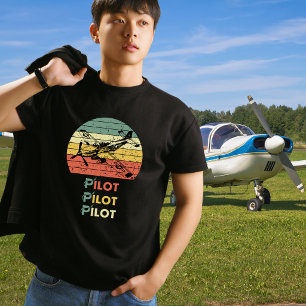 Pilot Retro Sunset and Vintage Airplane Aviation T-Shirt