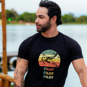 Pilot Retro Sunset and Vintage Airplane Aviation T-Shirt