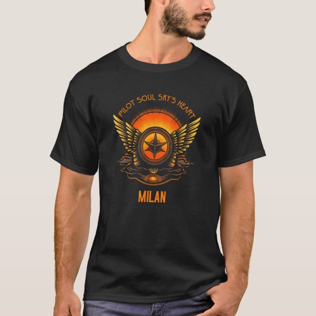 Pilot s Soul Sky s Heart Milan Skyline Design T-Shirt (Front)