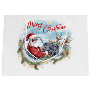 Pilot Santa is Flying for Christmas in the Sky Large Gift Bag