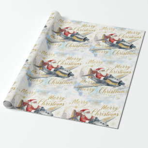 Pilot Santa is Flying for Christmas in the Sky  Wrapping Paper
