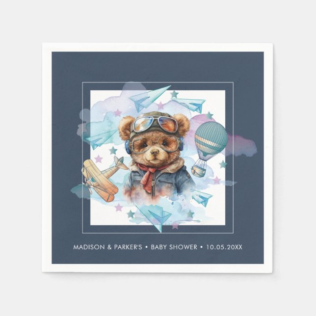 Pilot Teddy Bear Baby Shower-Birthday Napkins (Front)