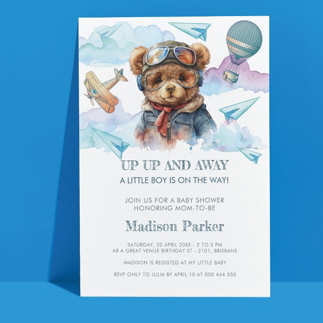 Pilot Teddy Bear Baby Shower Invitation (Creator Uploaded)