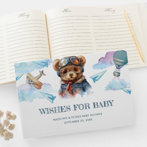 Pilot Teddy Bear Baby Shower wishes for baby Guest Book