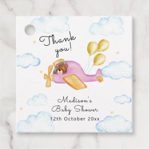 Pilot Teddy Bear Balloon Airplane Baby Shower Favor Tags