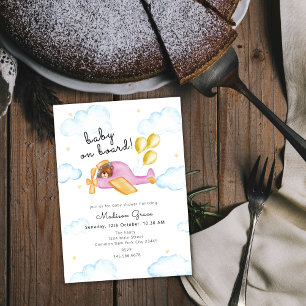 Pilot Teddy Bear Balloon Airplane Baby Shower Invitation