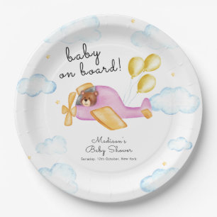 Pilot Teddy Bear Balloon Airplane Baby Shower Paper Plates