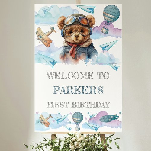 Pilot Teddy Bear Personalized Birthday Welcome Foam Board