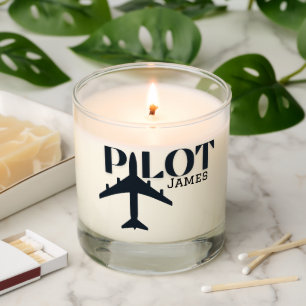 Pilot Typography & Airplane,Minimalist,Personalize Scented Candle