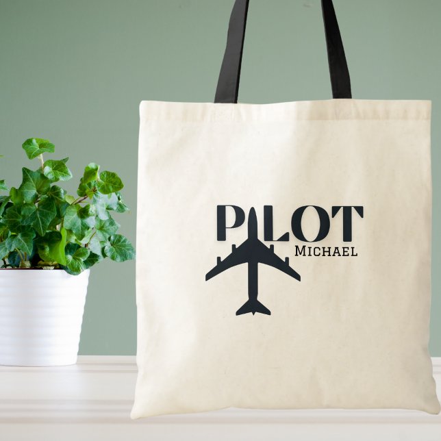 Pilot Typography & Airplane,Minimalist Personalize Tote Bag (Creator Uploaded)
