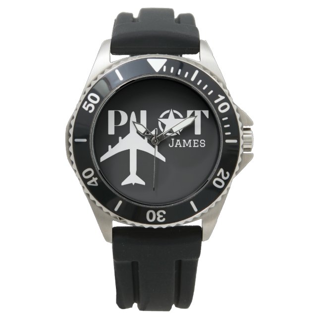 Pilot Typography & Airplane Minimalist Personalize Watch (Front)