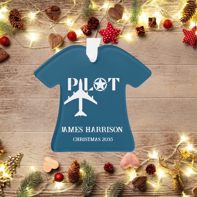 Pilot Typography & airplane, Modern, Personalized Ornament (Creator Uploaded)