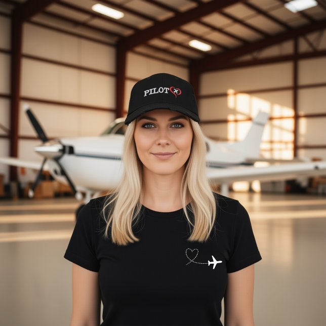 Pilot Typography Heart Airplane Custom Name Embroidered Baseball Cap (Creator Uploaded)