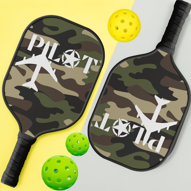 Pilot Typography & Military Airplane Camouflage Pickleball Paddle (Creator Uploaded)