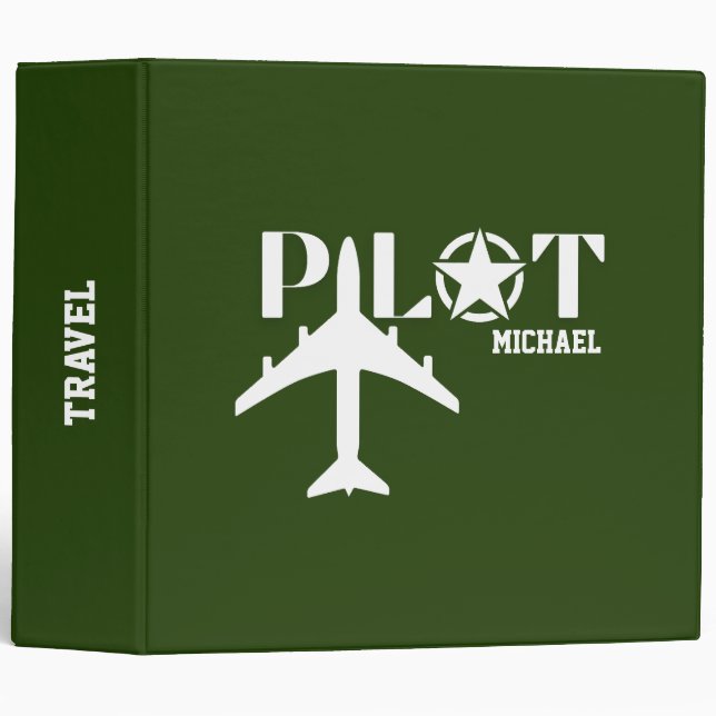 Pilot Typography & Military airplane, Minimalist 3 Ring Binder (Front/Spine)
