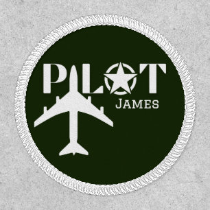 Pilot Typography & Military airplane, Minimalist Patch