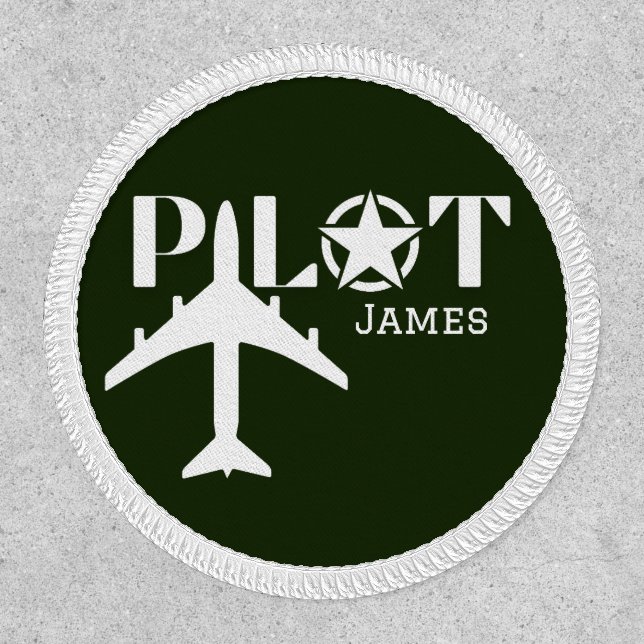Pilot Typography & Military airplane, Minimalist Patch (Front)