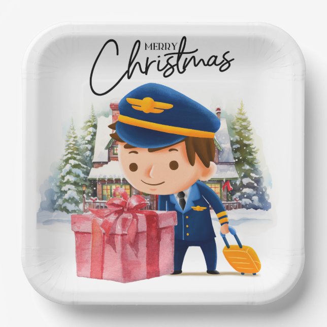 Pilot Uniform with Christmas themed  Paper Plates (Front)