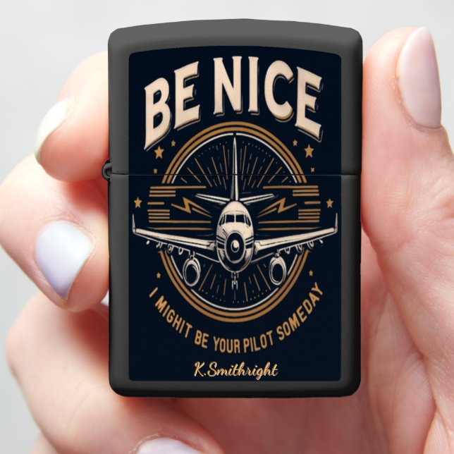 Pilot Warning in Gold Zippo Lighter (In Hand)
