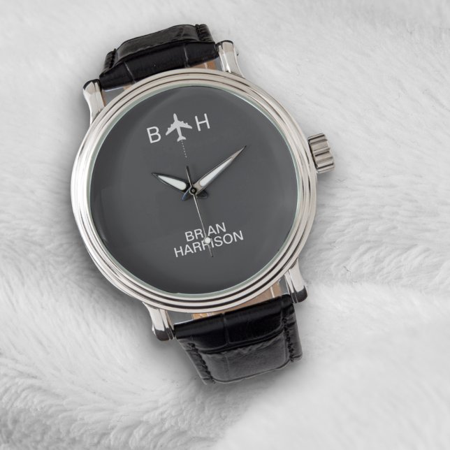 Pilot Watch Modern Airplane Monogram Gray (Creator Uploaded)