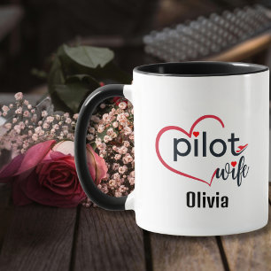 Pilot Wife Heart Airplane Romantic Custom Birthday Mug