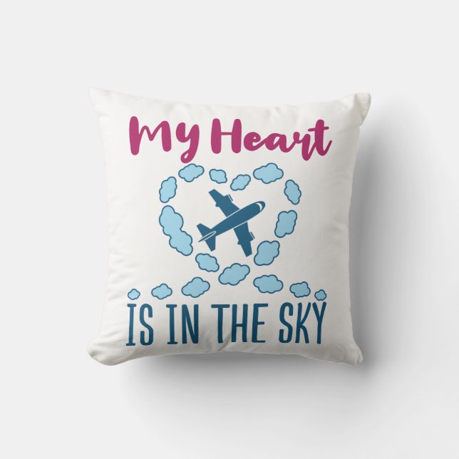 Pilot Wife My Heart Is In The Sky Throw Pillow (Front)