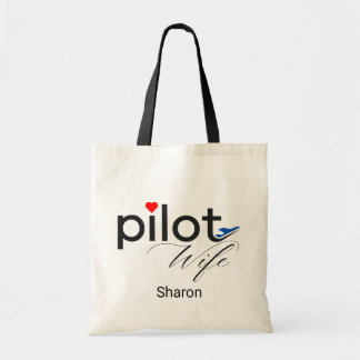 Pilot Wife Script Heart Airplane Simple Custom Tote Bag