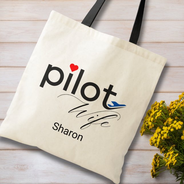 Pilot Wife Script Heart Airplane Simple Custom Tote Bag (Creator Uploaded)