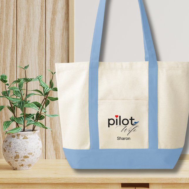 Pilot Wife Script Heart Airplane Simple Custom Tote Bag (Creator Uploaded)