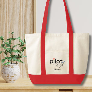Pilot Wife Script Heart Airplane Simple Custom Tote Bag