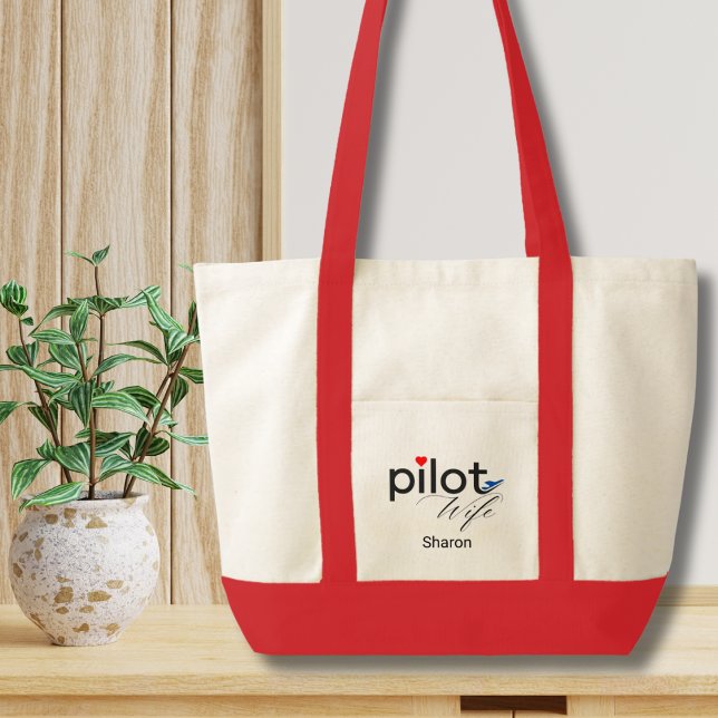 Pilot Wife Script Heart Airplane Simple Custom Tote Bag (Creator Uploaded)