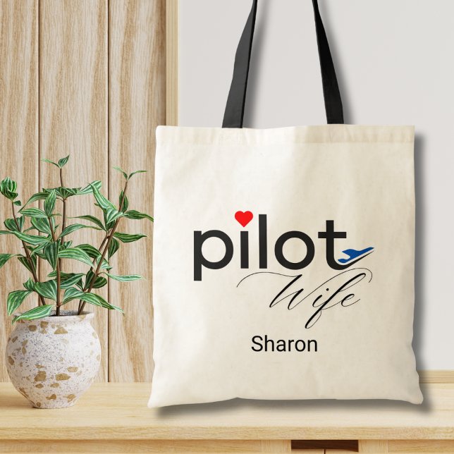 Pilot Wife Script Heart Airplane Simple Custom Tote Bag (Creator Uploaded)
