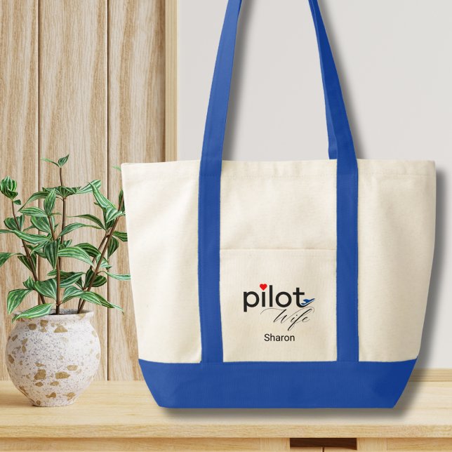 Pilot Wife Script Heart Airplane Simple Custom Tote Bag (Creator Uploaded)