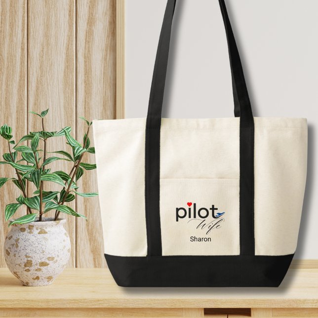 Pilot Wife Script Heart Airplane Simple Custom Tote Bag (Creator Uploaded)