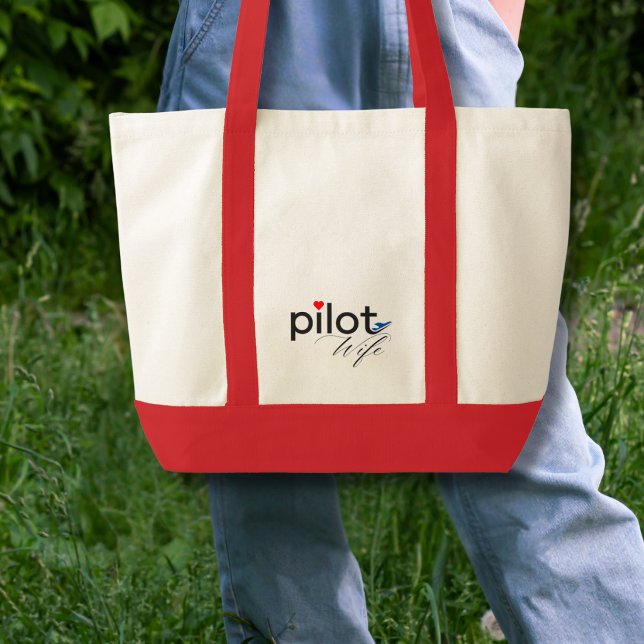 Pilot Wife Script Red Heart Blue Airplane Simple  Tote Bag (Creator Uploaded)