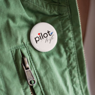 Pilot Wife Typography & Airplane Simple,Minimalist Button