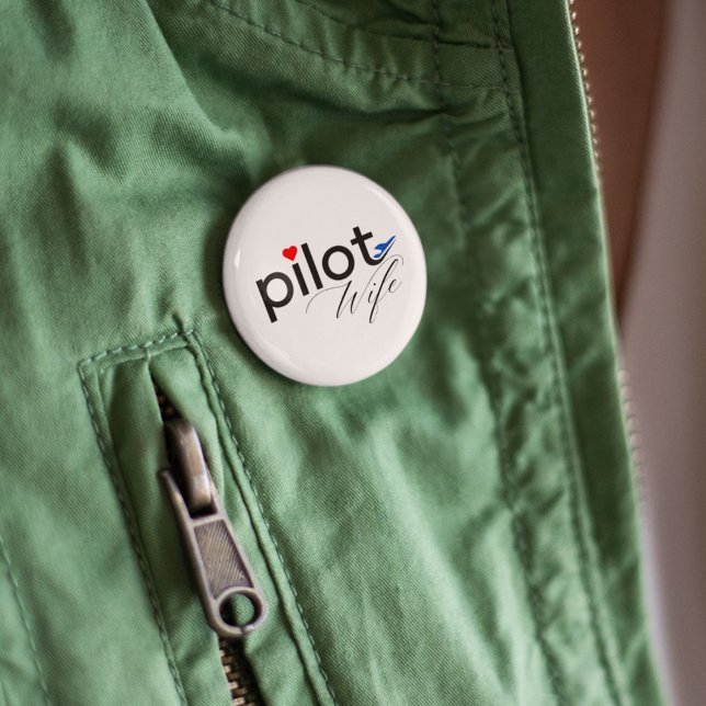 Pilot Wife Typography & Airplane Simple,Minimalist Button (Creator Uploaded)