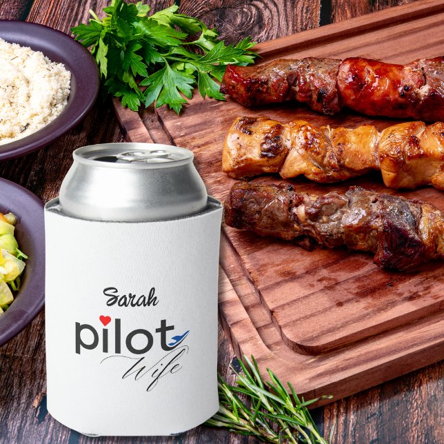 Pilot Wife Typography & Airplane Simple,Minimalist Can Cooler (Creator Uploaded)