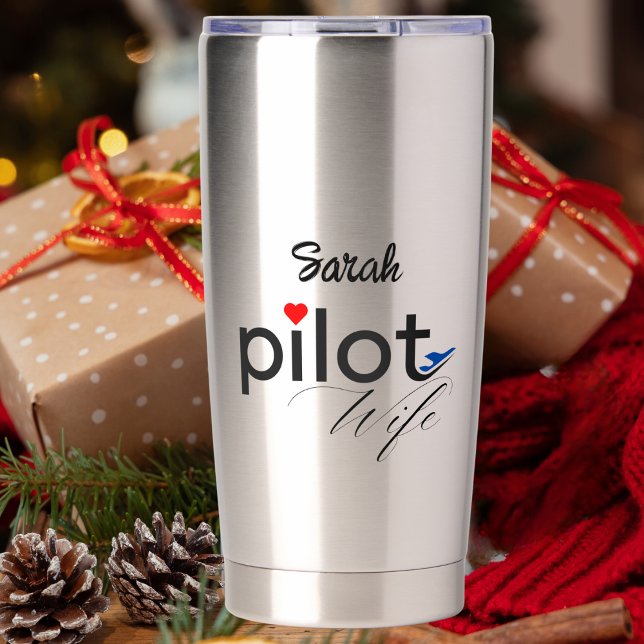 Pilot Wife Typography & Airplane Simple,Minimalist Insulated Tumbler (Creator Uploaded)