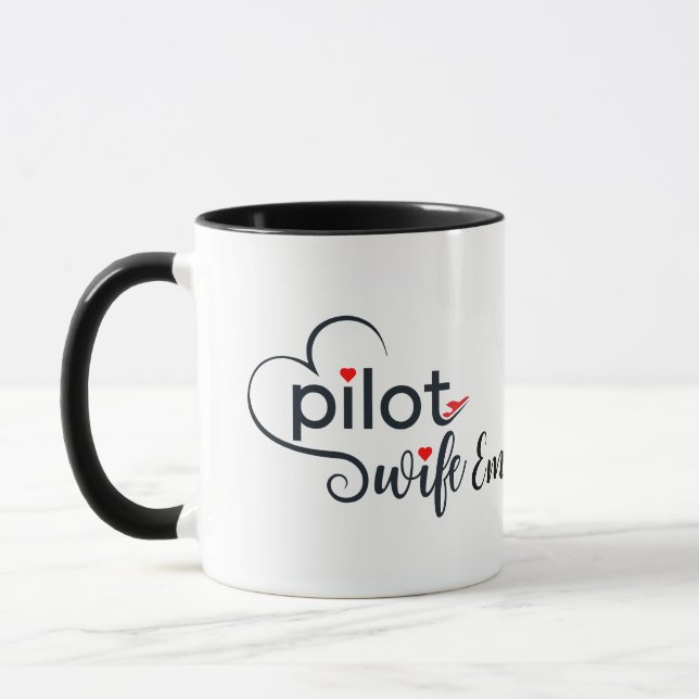 Pilot Wife Typography & Airplane Simple,Minimalist Mug (Left)
