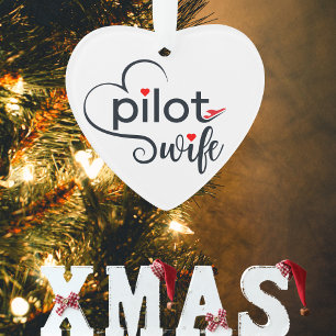 Pilot Wife Typography & Airplane Simple,Minimalist Ornament