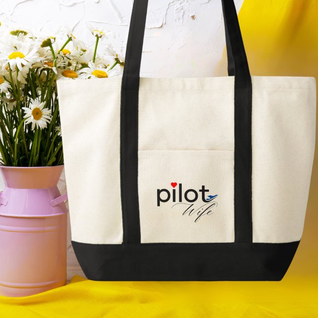 Pilot Wife Typography & Airplane Simple,Minimalist Tote Bag (Creator Uploaded)