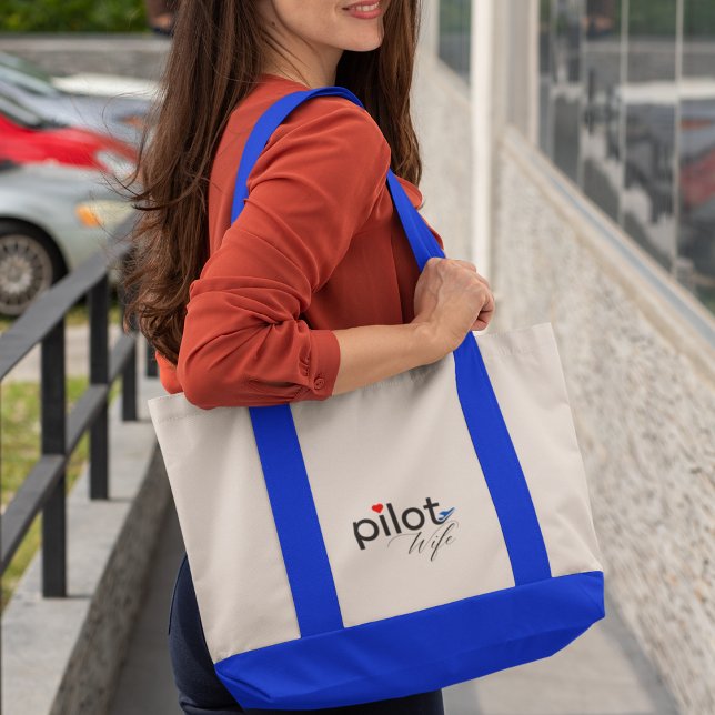 Pilot Wife Typography & Airplane Simple,Minimalist Tote Bag (Creator Uploaded)