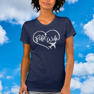 Pilot Wife White Looped Heart with Plane Navy T-Sh T-Shirt